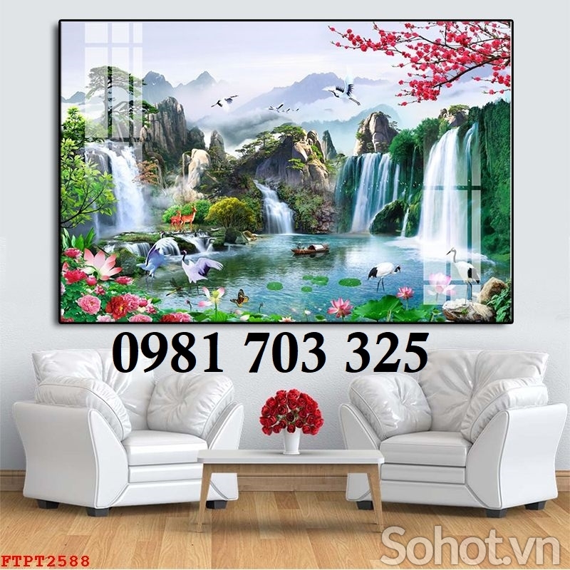 Tranh gạch 3D thác nước hữu tình
