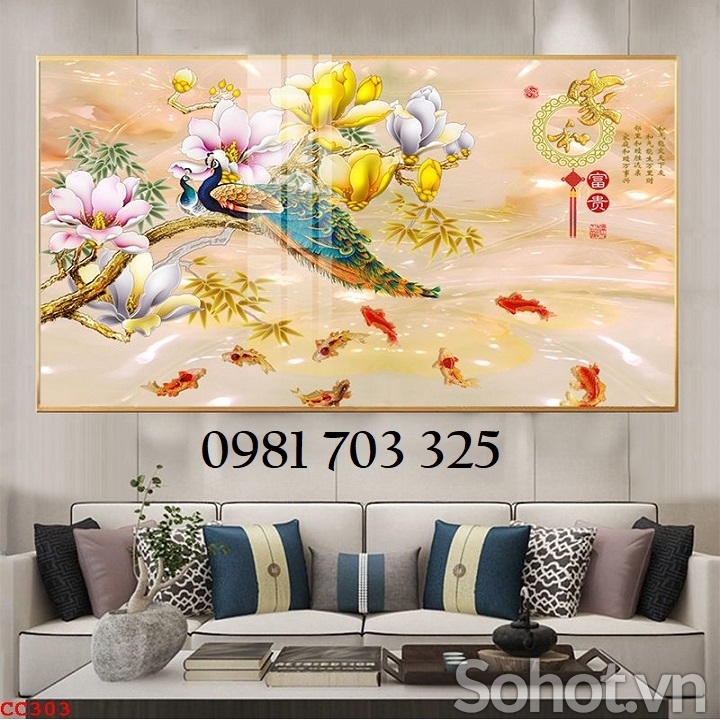 Tranh gạch 3D chim công trang trí