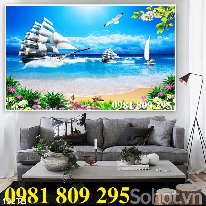 Tranh gạch trang trí thuyền buồm 3d
