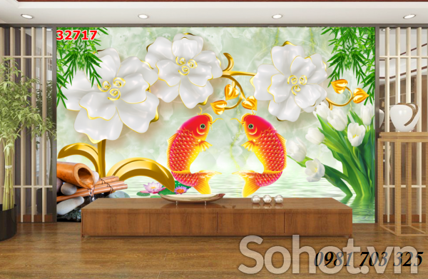 Gạch tranh cá chép- tranh 3D phong thủy