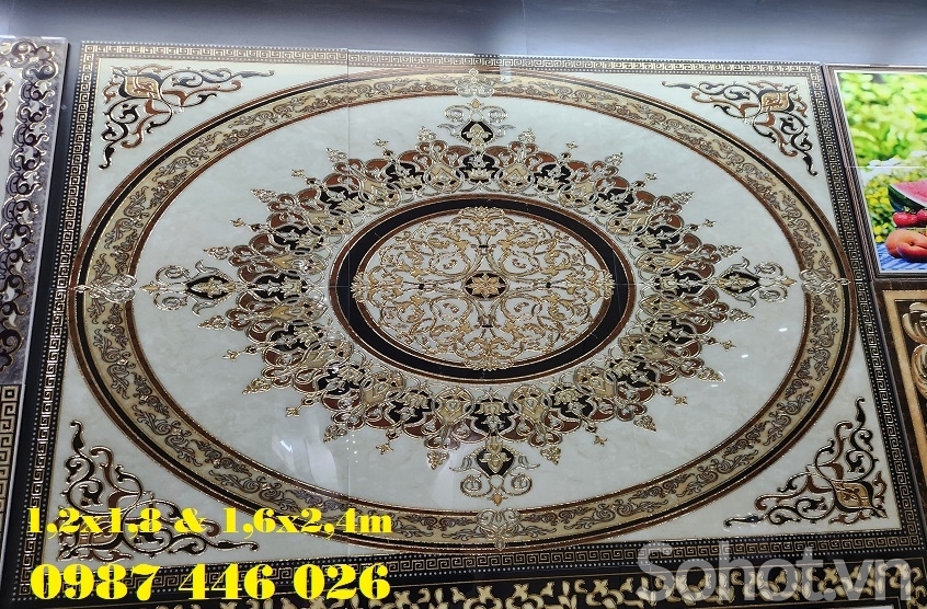 Thảm gạch phòng khách khắc vàng HP02832