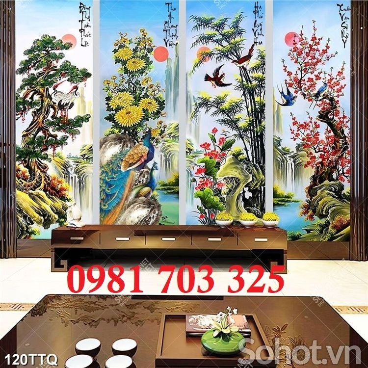 Gạch tranh tứ quý phong thủy 3