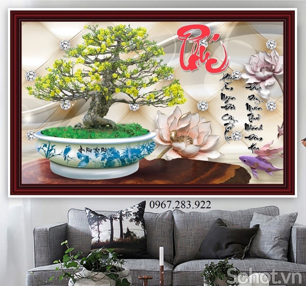 Tranh 3D cây bonsai cao cấp- Tranh ốp tường