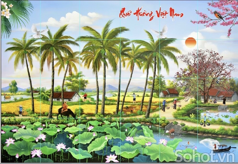 tranh cảnh đồng quê 3d - gạch tranh ốp tường 3d - XX3