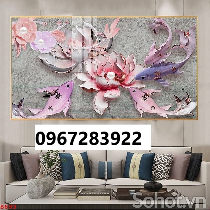 Tranh gạch trang trí cá chép hoa