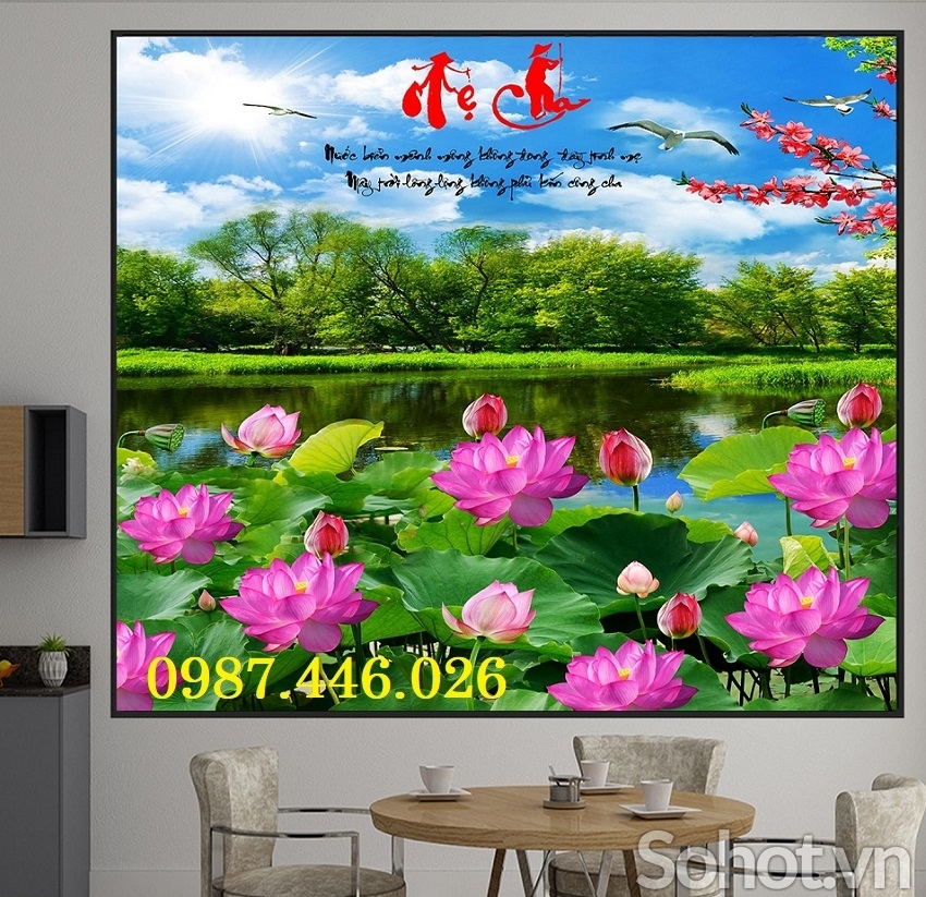 Gạch tranh hoa sen 3d đẹp HP9833