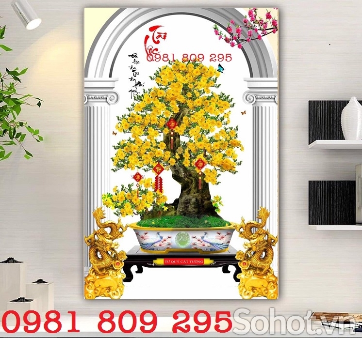 Gạch 3d hoa mai vàng