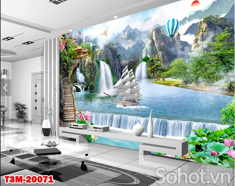 gạch tranh thuyền buồm trang trí phòng