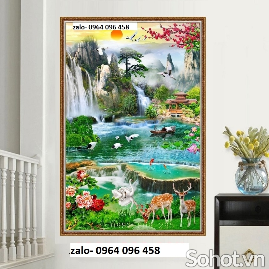 Tranh gạch men 3d ốp tường phong cảnh khổ đứng - BCVB76