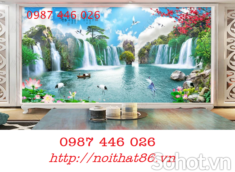 Tranh phong cảnh, gạch tranh 3d thác nước HP9272