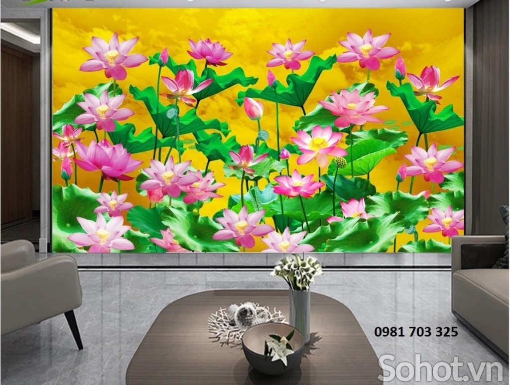 Tranh gạch đẹp hoa sen trang trí
