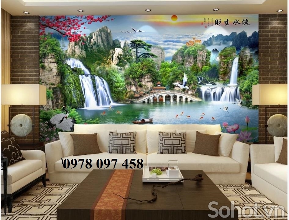 Gạch tranh phong cảnh phòng khách