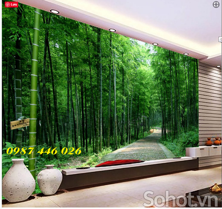 Gạch tranh hàng tre xanh HP7384