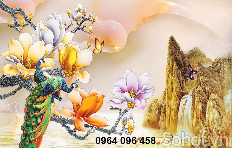 Tranh chim công 3d - tranh gạch 3d chim công - 544CM