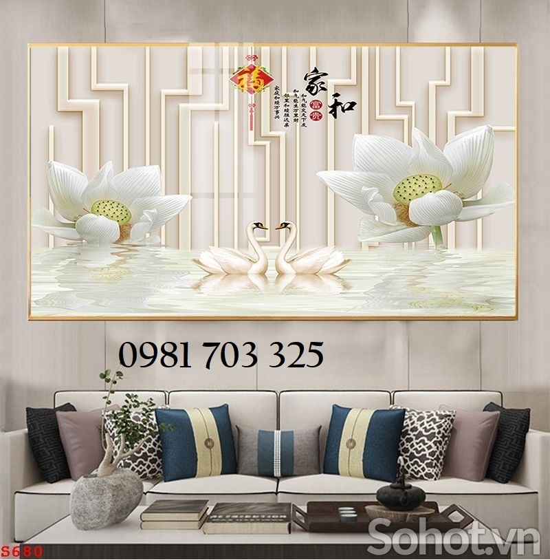 Tranh gạch hoa sen đẹp phong thủy 3D trang trí