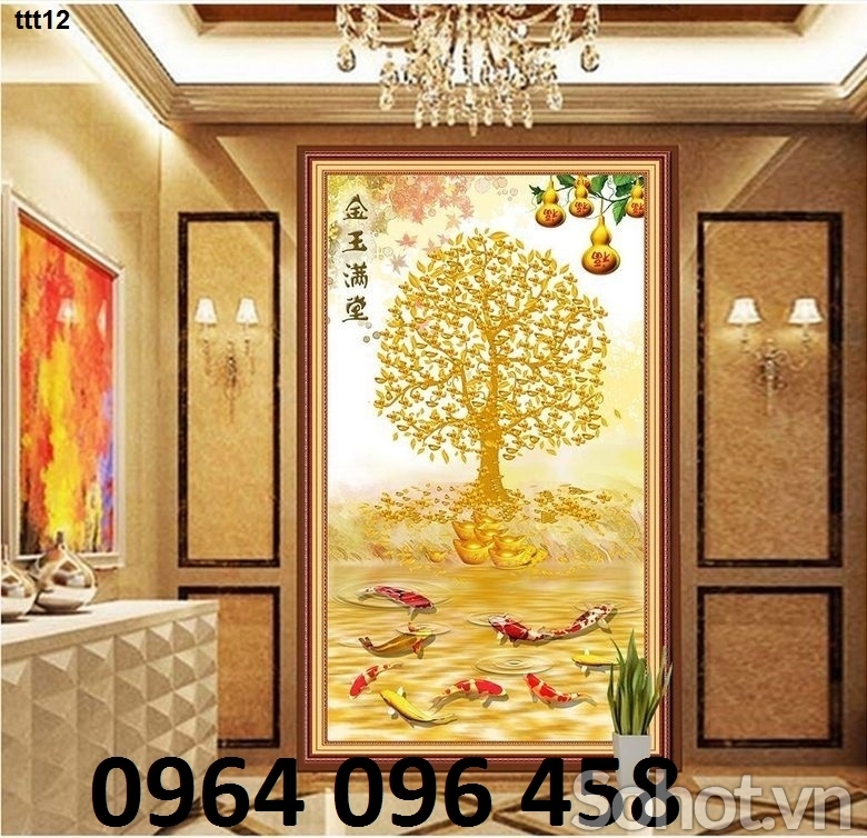 Tranh gạch 3d ốp tường cây tiền vàng - XCX544