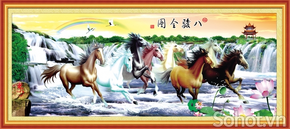 tranh gạch men 3d bát mã tranh 8 con ngựa
