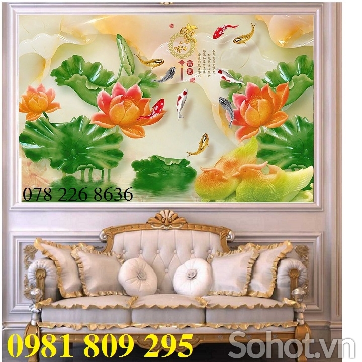 Tranh gạch men 3d hoa sen sứ ngọc HP888