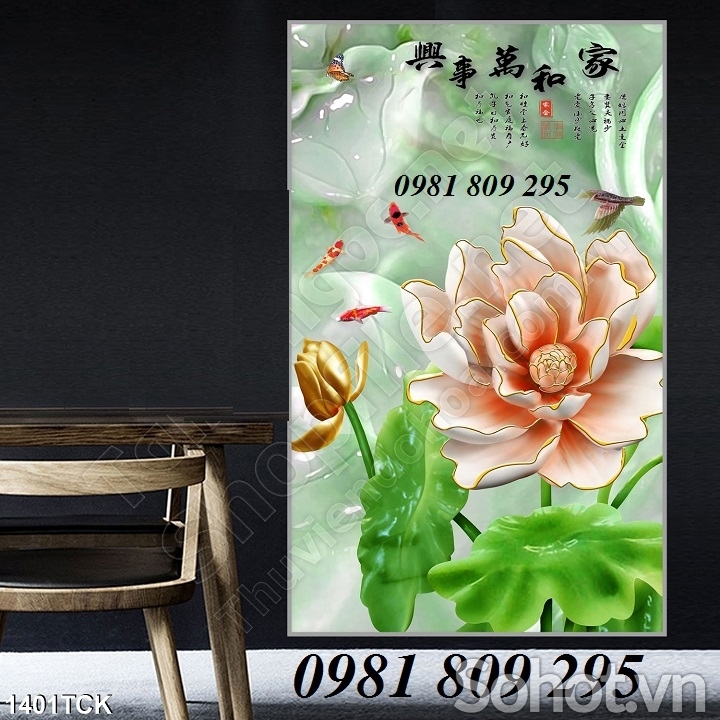 tranh gạch 3d hoa sen ốp tường