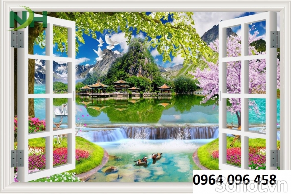 Tranh 3d - tranh gạch 3d hình cửa sổ - 66XK
