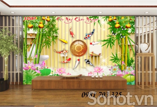 Tranh gạch đẹp 3D cá chép ốp tường