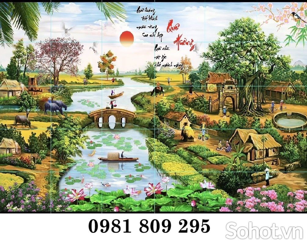 Tranh 3d làng quê , gạch tranh 3d cảnh làng quê trang trí