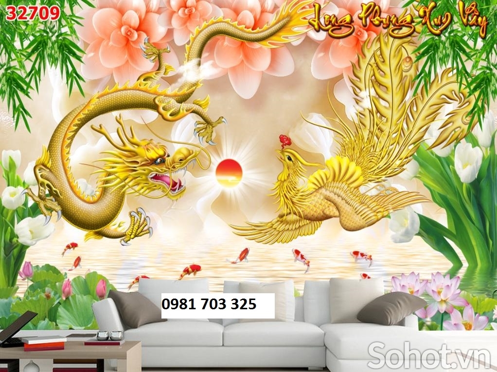 gạch tranh phong thủy- tranh rồng phượng