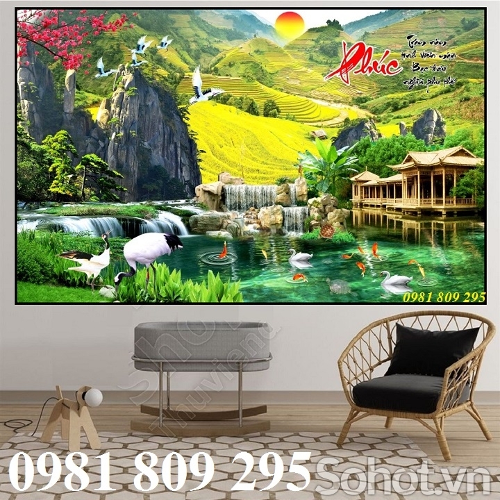 gạch tranh 3d - phong cảnh thác nước