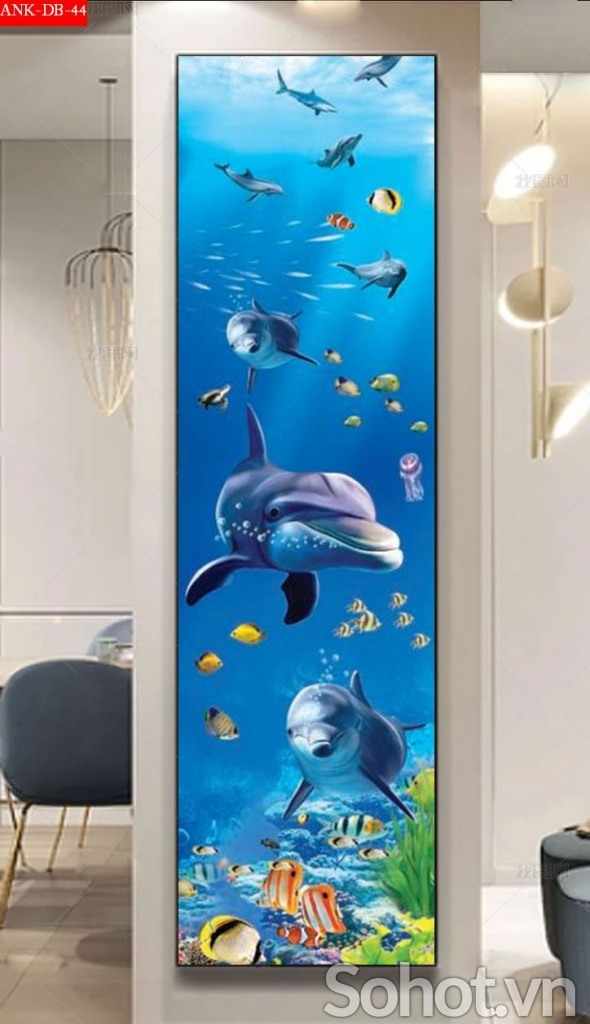 Tranh gạch men 3d cá heo - VCX887