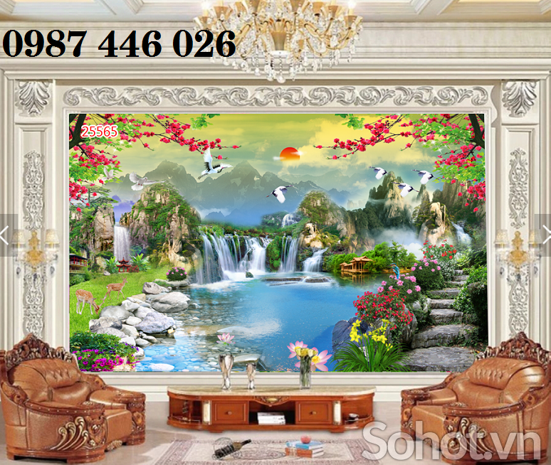 Tranh gạch men phong cảnh thác nước HP722