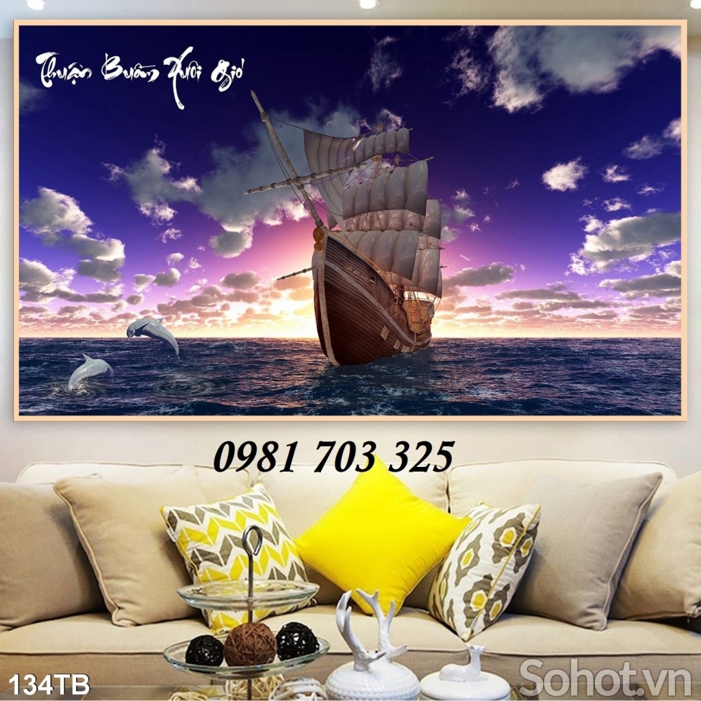 Gạch tranh thuận buồm xuôi gió phong thủy 3D