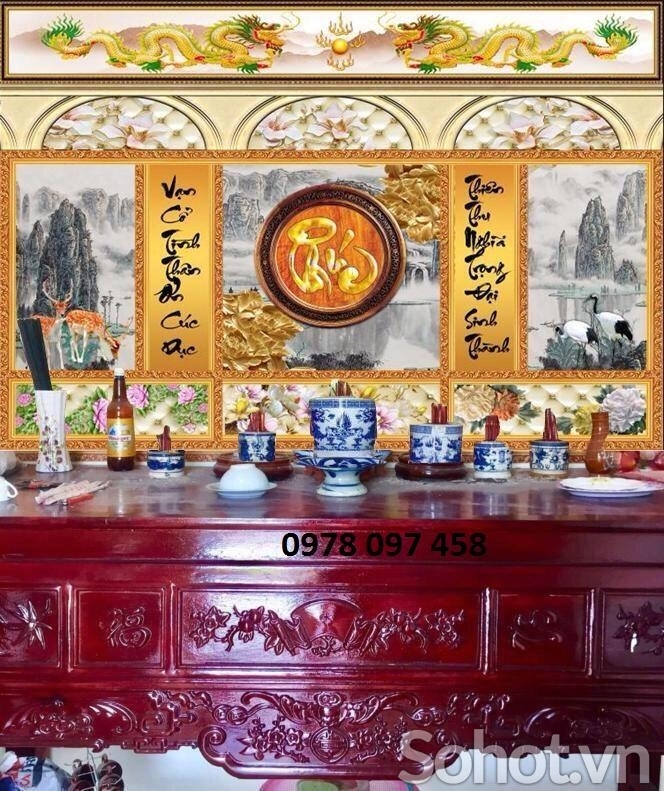 Tranh phòng thờ gia tiên - gạch tranh 3D