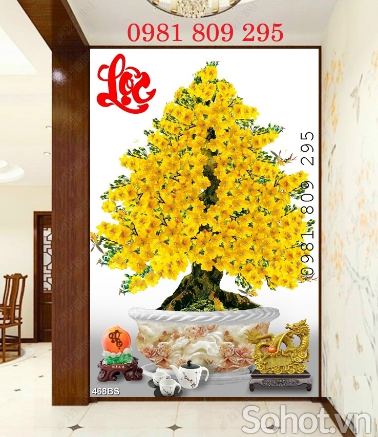 Tranh gạch mai vàng 3d JH97