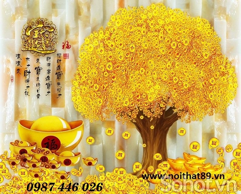 Gạch tranh 3d cây lộc vàng HP284
