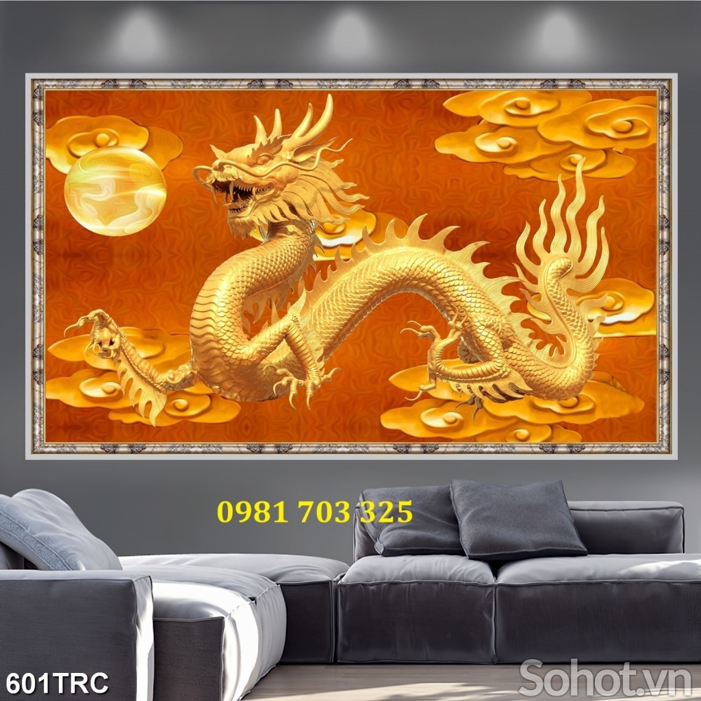 Tranh gạch con rồng 3D phong thủy dán tường