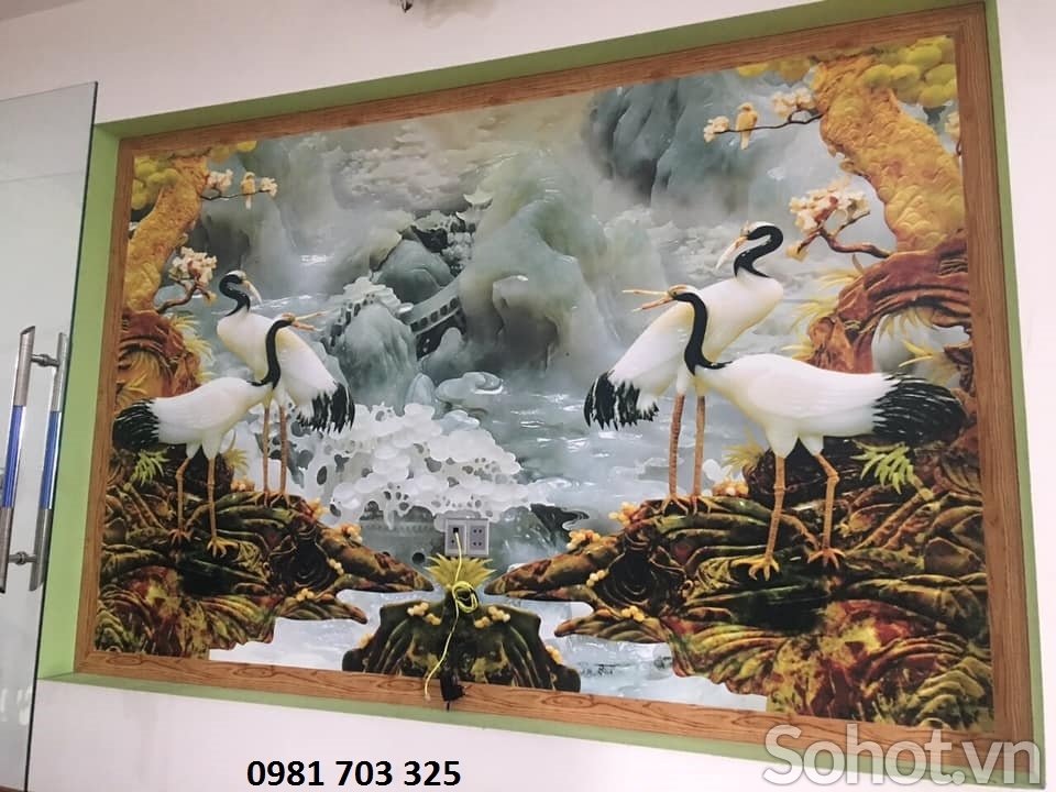 Gạch tranh phong thủy- tranh 3D tùng hạc