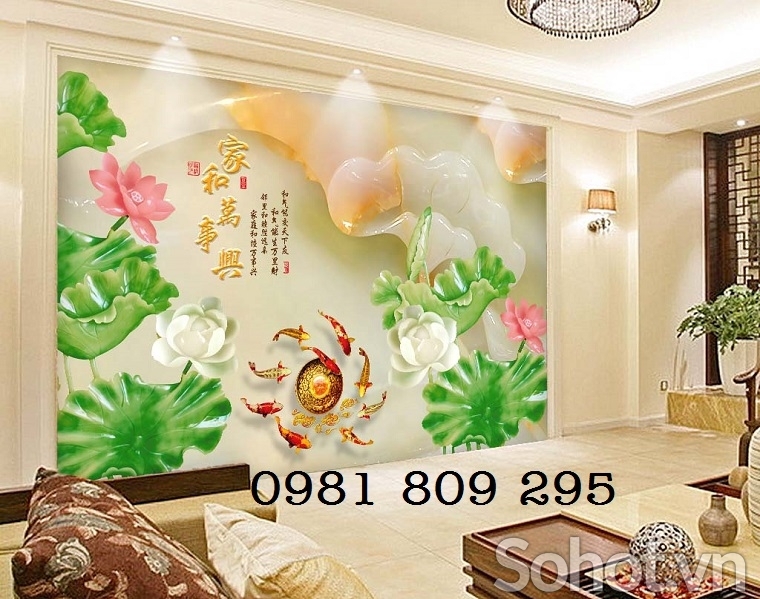 Tranh  gạch men hoa sen