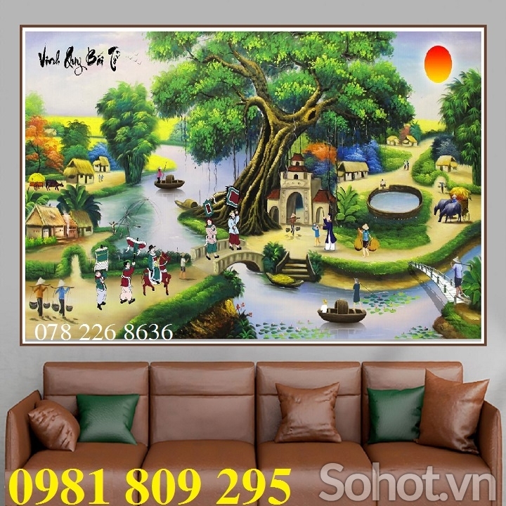 Gạch tranh 3d phong cảnh làng quê Việt Nam