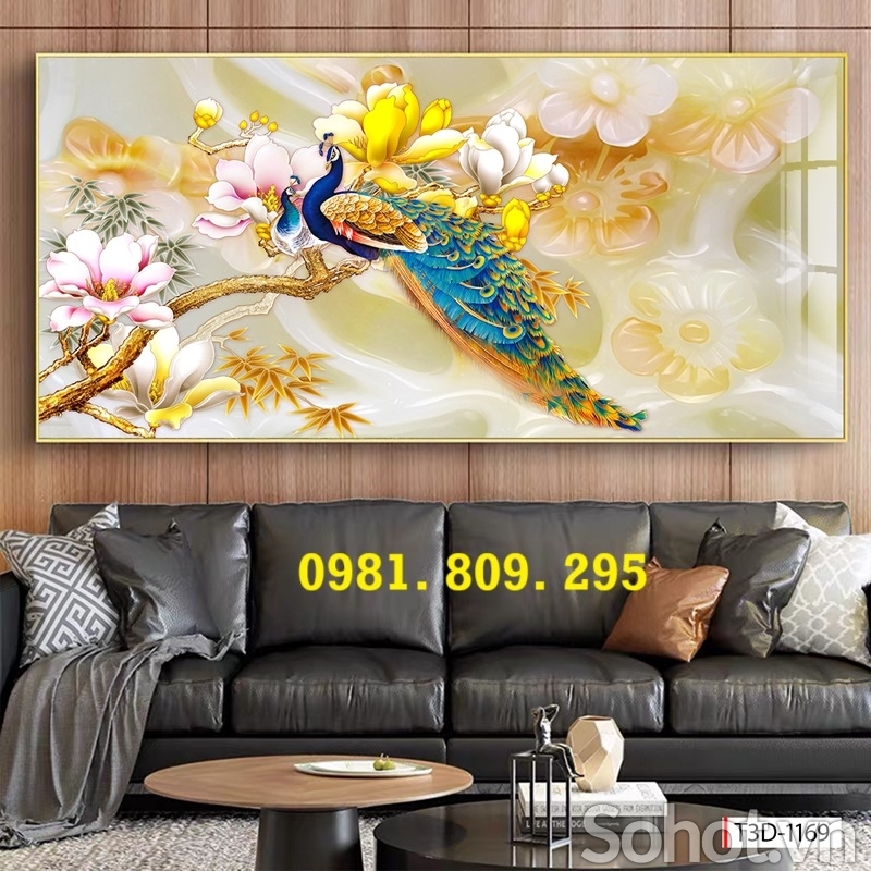 Tranh gạch chim công 3d sứ ngọc vợ chồng