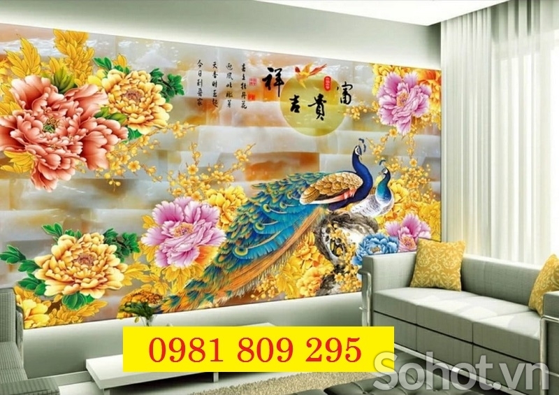 Gạch tranh ốp tường chim công HSG939