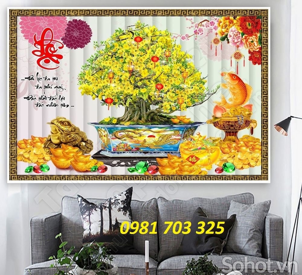 Tranh gạch hoa mai vàng ốp tường