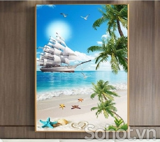 Tranh huyền buồm 3d - tranh gạch 3d thuyền buồm - 986CA