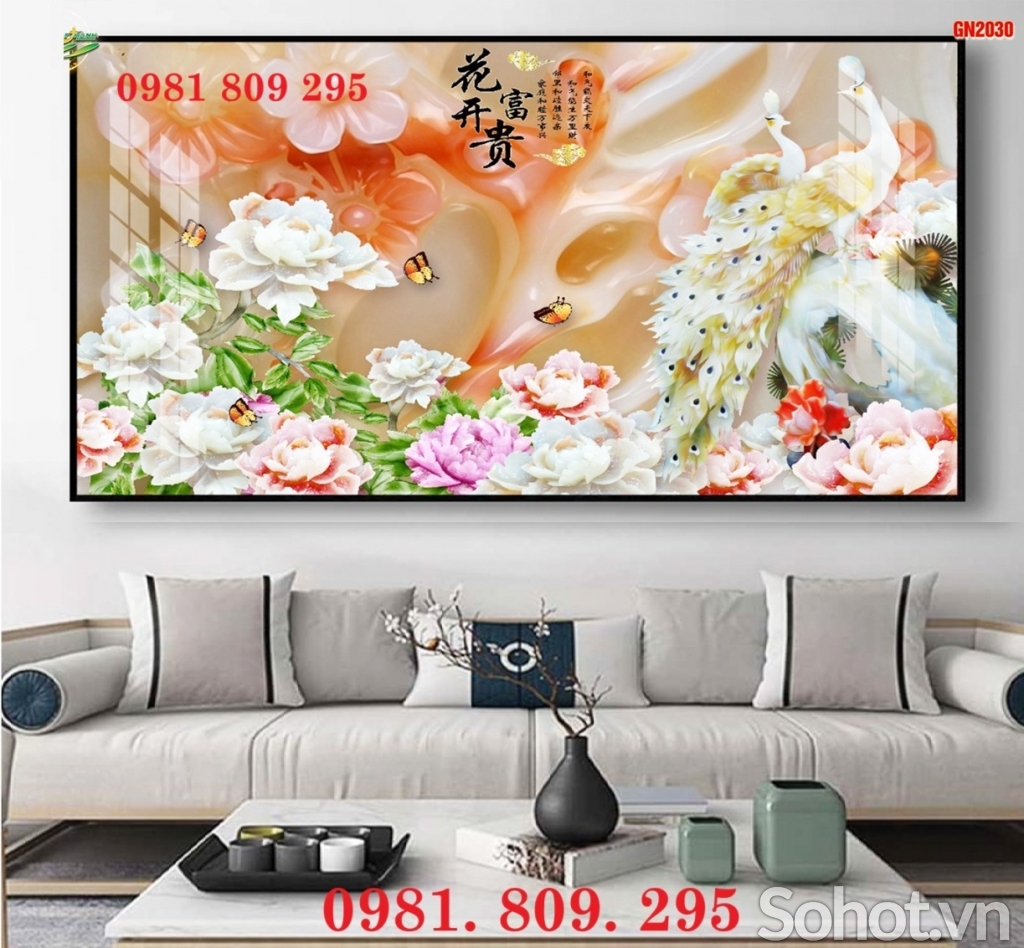 Gạch tranh 3d chim công sứ ngọc