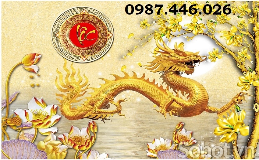 Tranh gạch men rồng vàng HP33