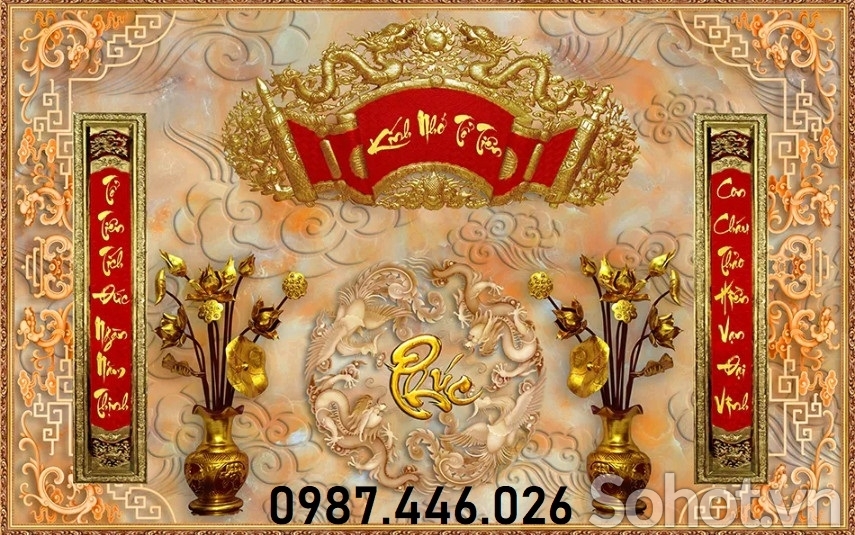 Gạch tranh ốp tường ban thờ, tranh gạch trang trí tường đẹp