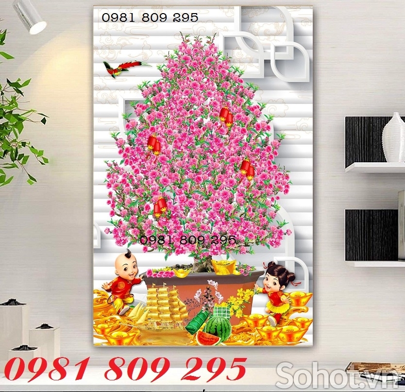 gạch 3d hoa đào , hoa mai