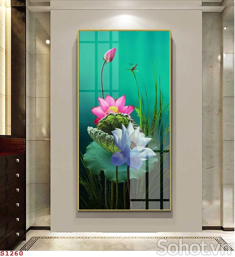 Tranh gạch 3d hoa sen phong thủy