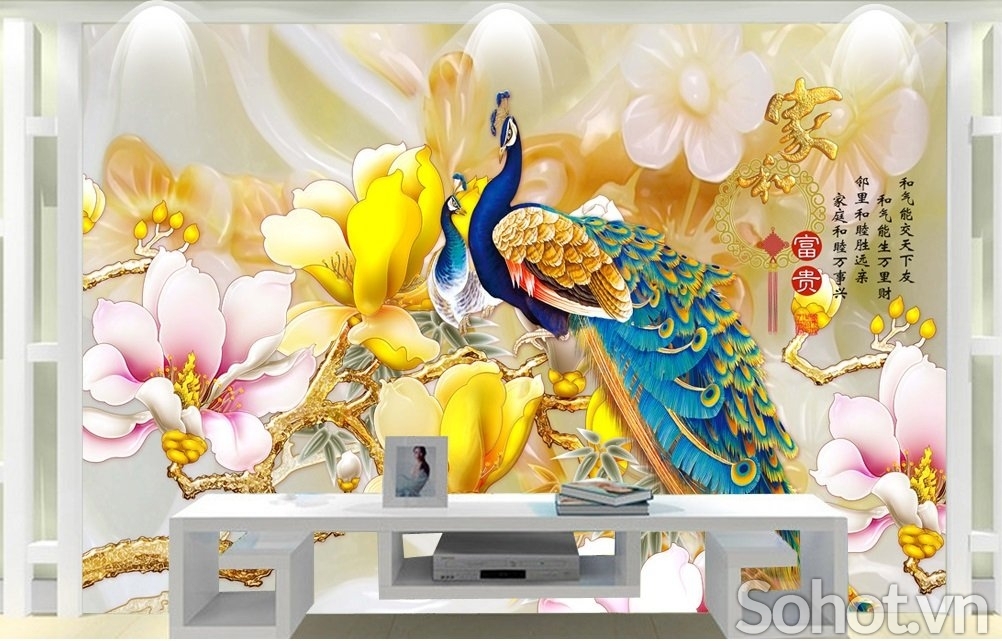Tranh gạch 3d chim công phòng khách - TNB5