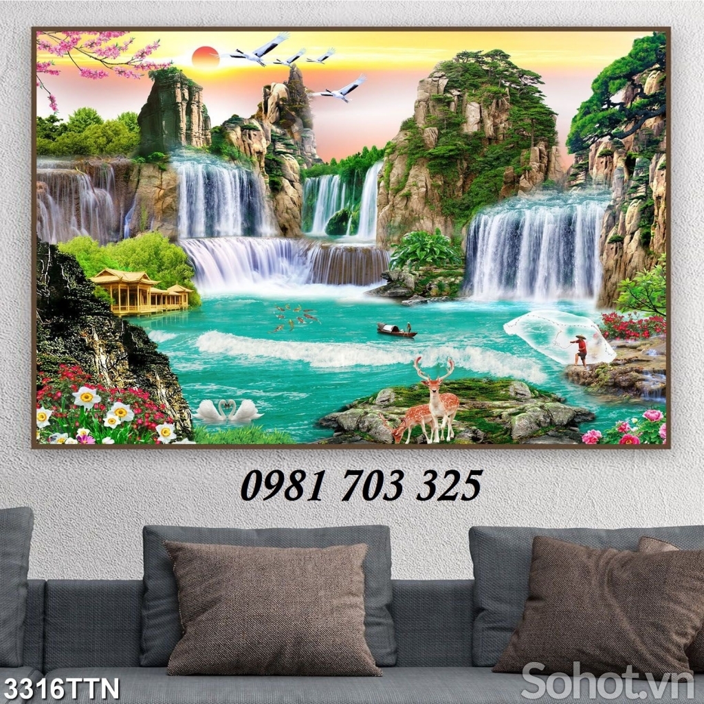 Gạch tranh sơn thủy hữu tình đẹp