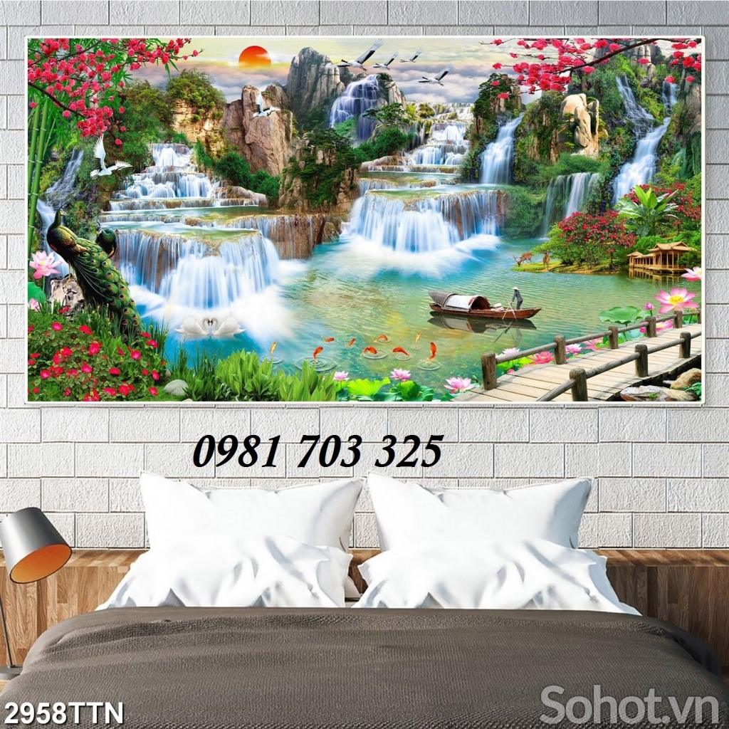 gạch tranh 3D phong cảnh sơn thủy hữu tình